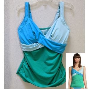 Land's End retro aqua Tankini swimsuit wrap top underwire size 14 DD NWT